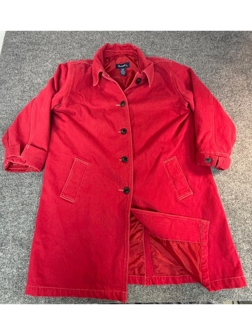 Vintage Denim & CO Coat Jacket Red Denim Chore Coat 90's Y2K Denim Trench large